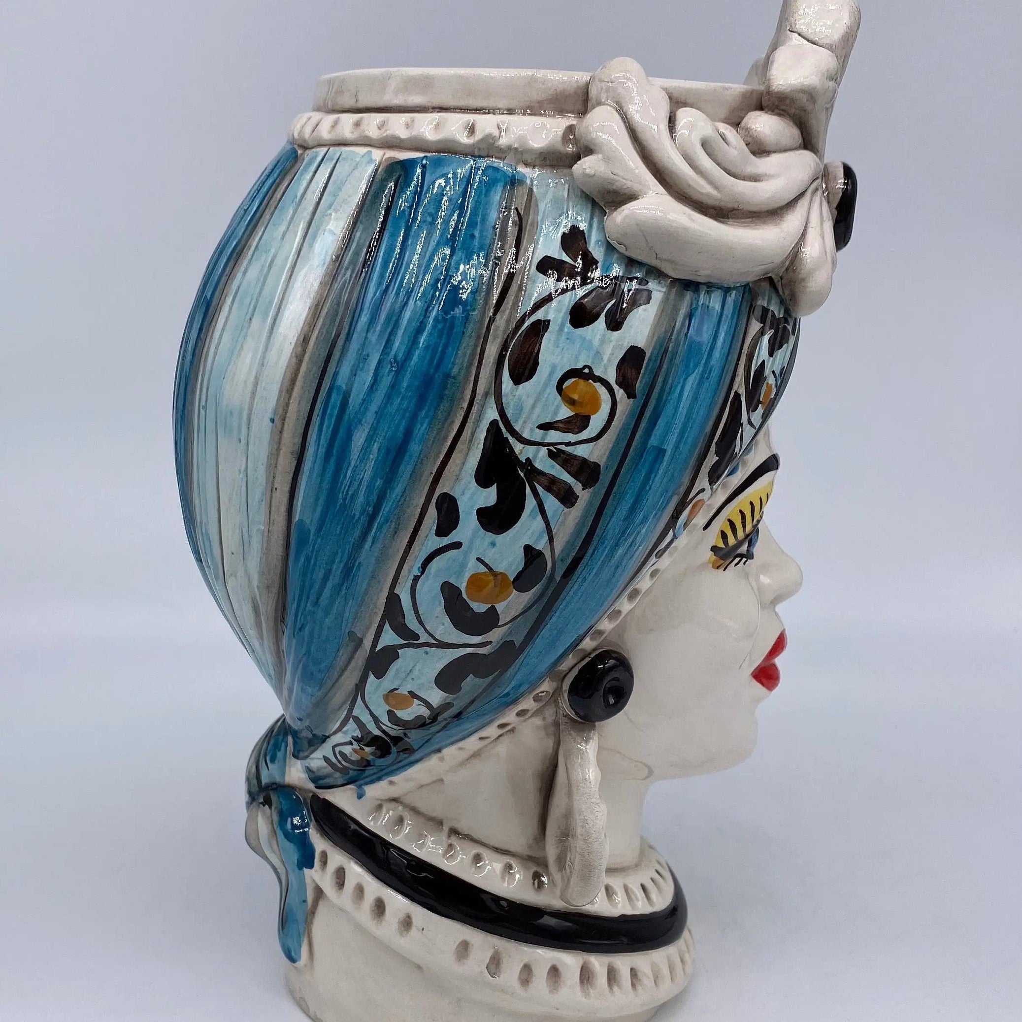 Teste di Moro Moresca Ceramica Caltagirone cm H.28 L.19 Artigianale Decorazione 2020 Blu DD CERAMICHE SICILIANE