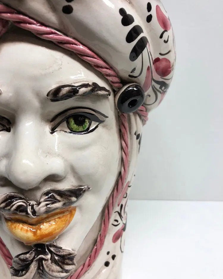 Teste di Moro Moresca Ceramica Caltagirone cm H.28 L.19 Artigianale Barocco Rosa DD CERAMICHE SICILIANE