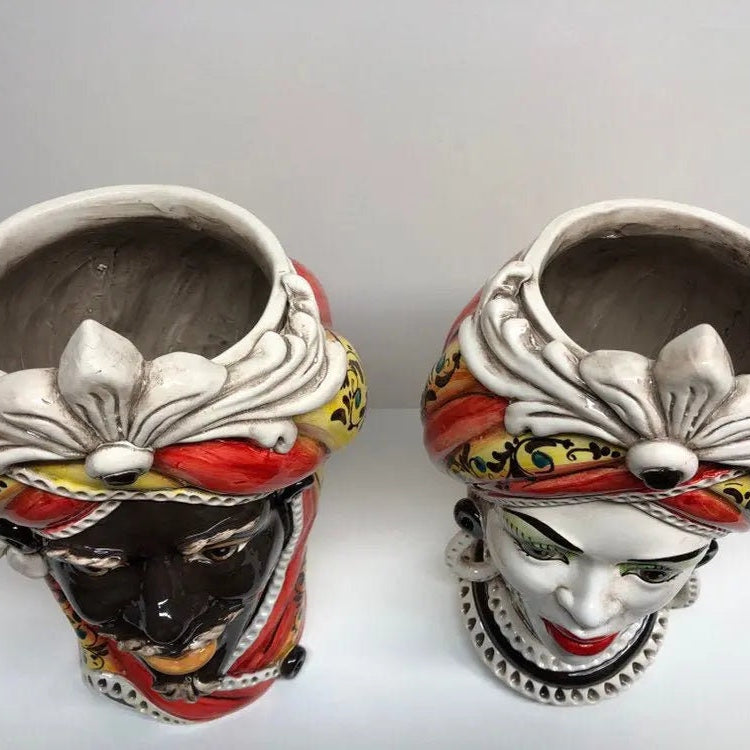 Teste di Moro Moresca Ceramica Caltagirone cm H.28 L.19 Artigianale Decorazione 2020 Rosso DD CERAMICHE SICILIANE