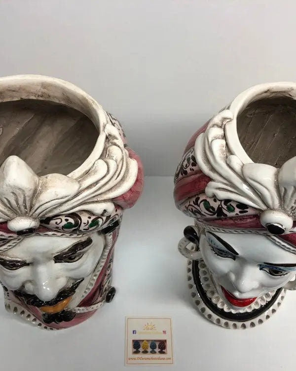 Teste di Moro Moresca Ceramica Caltagirone cm H.28 L.19 Artigianale Decorazione 2020 Rosa DD CERAMICHE SICILIANE