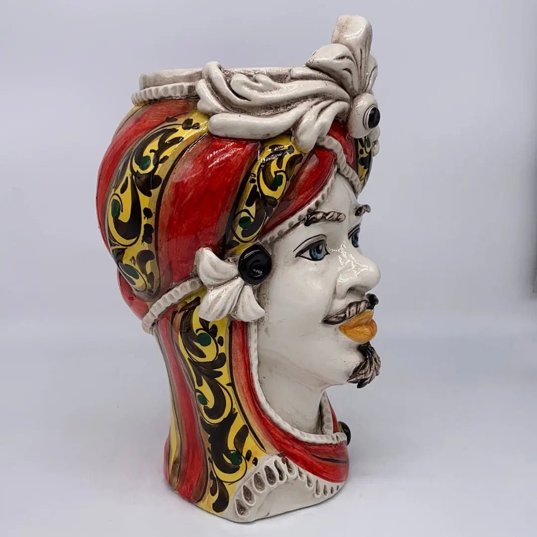 Teste di Moro Moresca Ceramica Caltagirone cm H.28 L.19 Artigianale Decorazione 2020 Rosso DD CERAMICHE SICILIANE