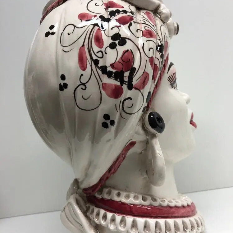 Teste di Moro Moresca Ceramica Caltagirone cm H.28 L.19 Artigianale Barocco Rosa DD CERAMICHE SICILIANE