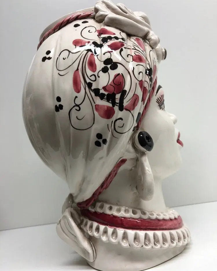 Teste di Moro Moresca Ceramica Caltagirone cm H.28 L.19 Artigianale Barocco Rosa DD CERAMICHE SICILIANE