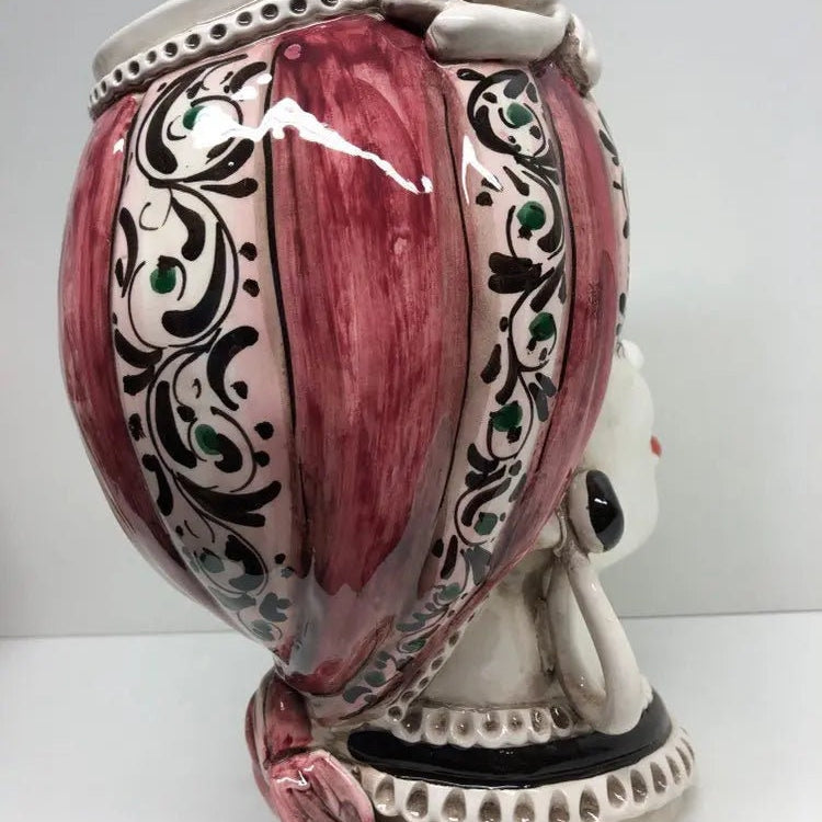 Teste di Moro Moresca Ceramica Caltagirone cm H.28 L.19 Artigianale Decorazione 2020 Rosa DD CERAMICHE SICILIANE
