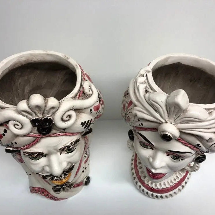 Teste di Moro Moresca Ceramica Caltagirone cm H.28 L.19 Artigianale Barocco Rosa DD CERAMICHE SICILIANE