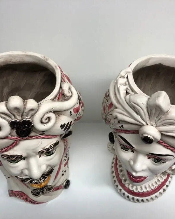 Teste di Moro Moresca Ceramica Caltagirone cm H.28 L.19 Artigianale Barocco Rosa DD CERAMICHE SICILIANE