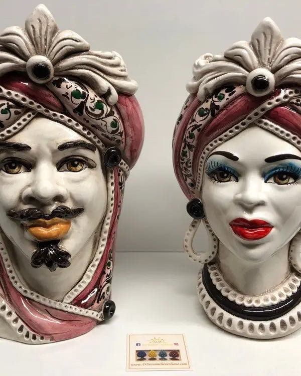 Teste di Moro Moresca Ceramica Caltagirone cm H.28 L.19 Artigianale Decorazione 2020 Rosa DD CERAMICHE SICILIANE