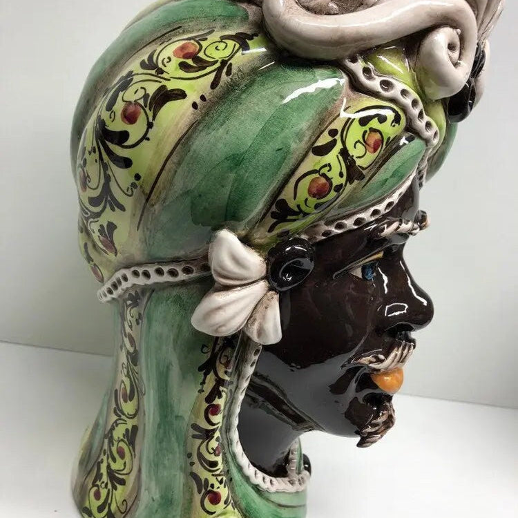 Teste di Moro Moresca Ceramica Caltagirone cm H.28 L.19 Artigianale Decorazione 2020 Verde DD CERAMICHE SICILIANE