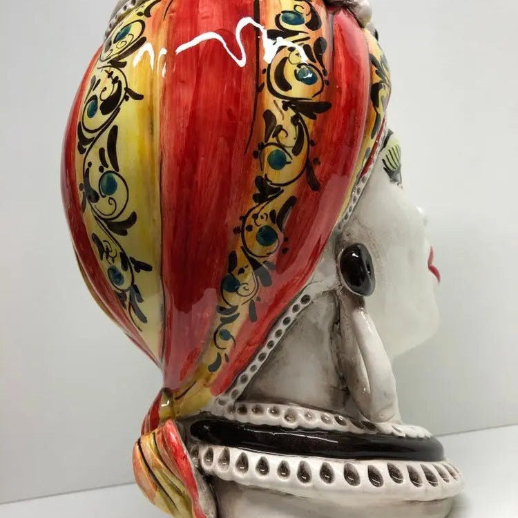 Teste di Moro Moresca Ceramica Caltagirone cm H.28 L.19 Artigianale Decorazione 2020 Rosso DD CERAMICHE SICILIANE