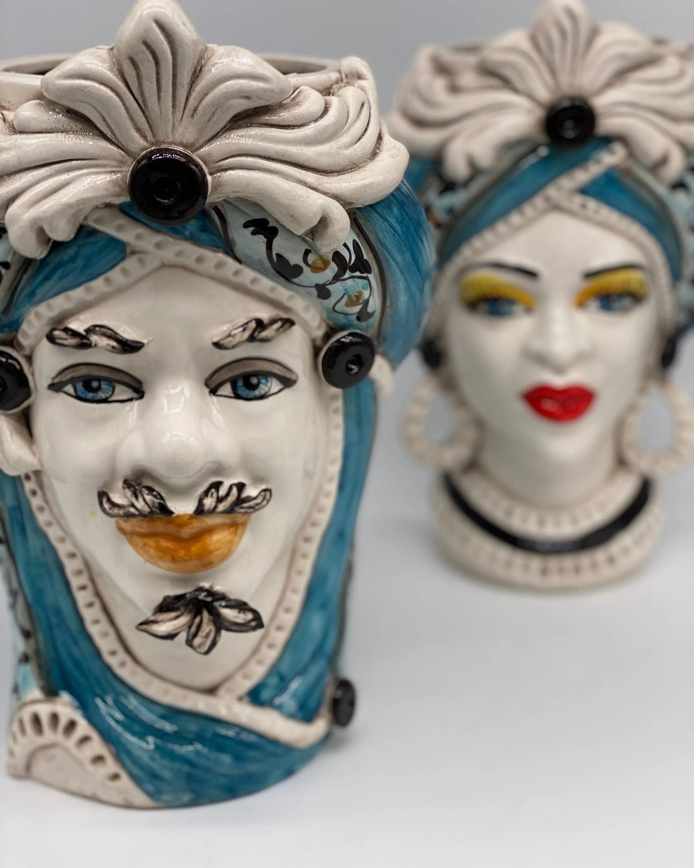 Teste di Moro Moresca Ceramica Caltagirone cm H.28 L.19 Artigianale Decorazione 2020 Blu DD CERAMICHE SICILIANE