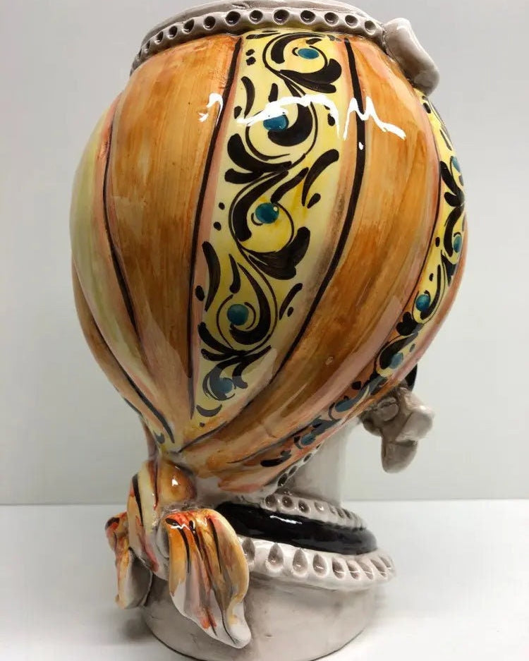 Teste di Moro Moresca Ceramica Caltagirone cm H.28 L.19 Artigianale Decorazione 2020 Arancio DD CERAMICHE SICILIANE