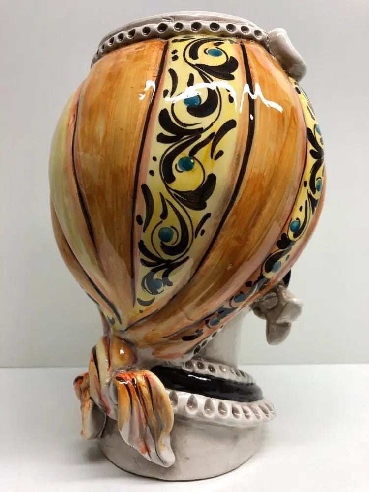 Teste di Moro Moresca Ceramica Caltagirone cm H.28 L.19 Artigianale Decorazione 2020 Arancio DD CERAMICHE SICILIANE