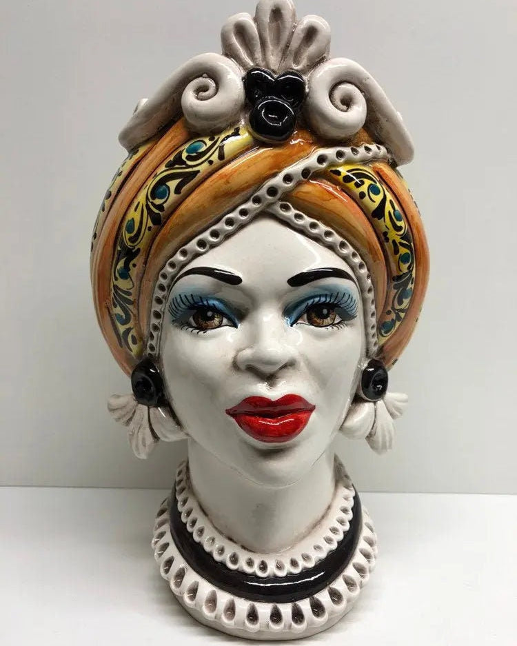 Teste di Moro Moresca Ceramica Caltagirone cm H.28 L.19 Artigianale Decorazione 2020 Arancio DD CERAMICHE SICILIANE