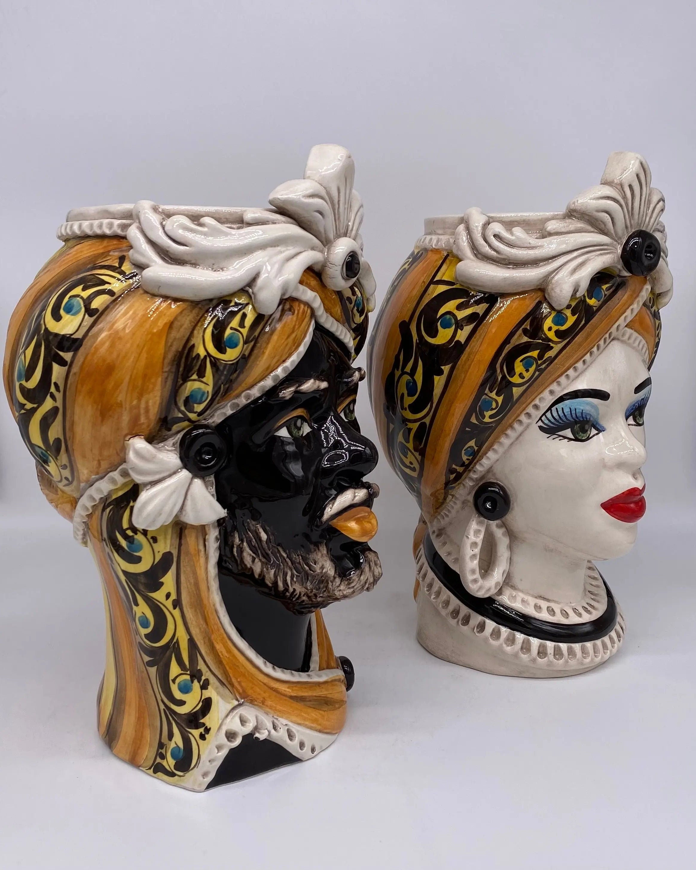 Teste di Moro Moresca Ceramica Caltagirone cm H.28 L.19 Artigianale Decorazione 2020 Arancio DD CERAMICHE SICILIANE