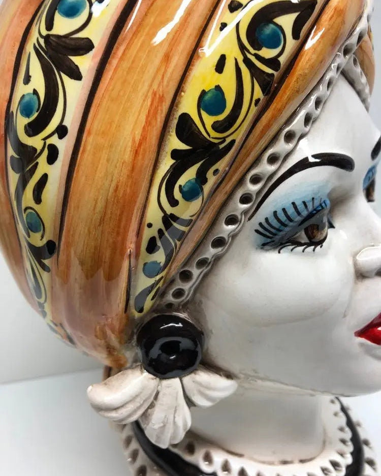Teste di Moro Moresca Ceramica Caltagirone cm H.28 L.19 Artigianale Decorazione 2020 Arancio DD CERAMICHE SICILIANE