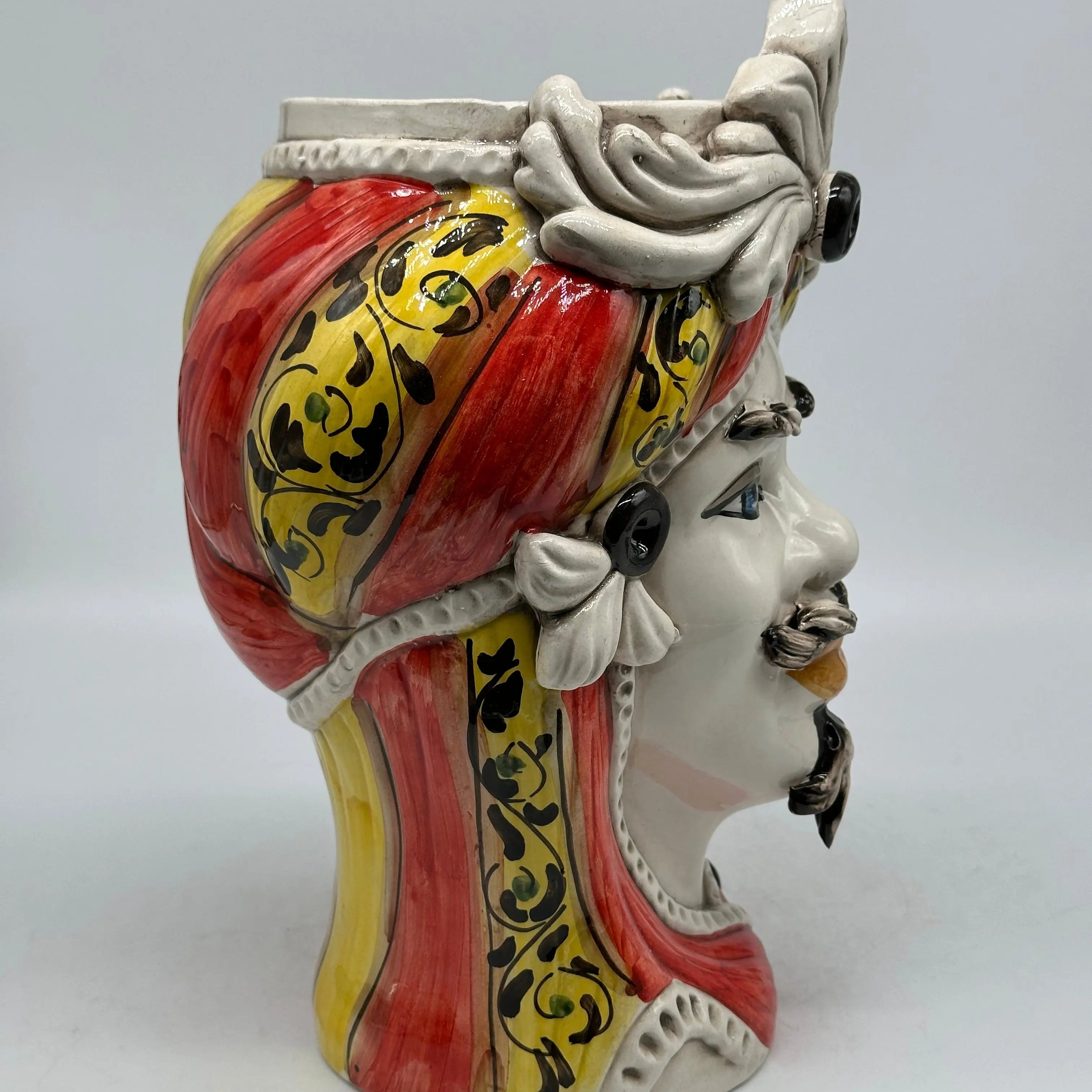 FINE SERIE - Teste di Moro Moresca Ceramica Caltagirone cm H.28 L.19 Artigianale Barocco Rosso DD CERAMICHE SICILIANE
