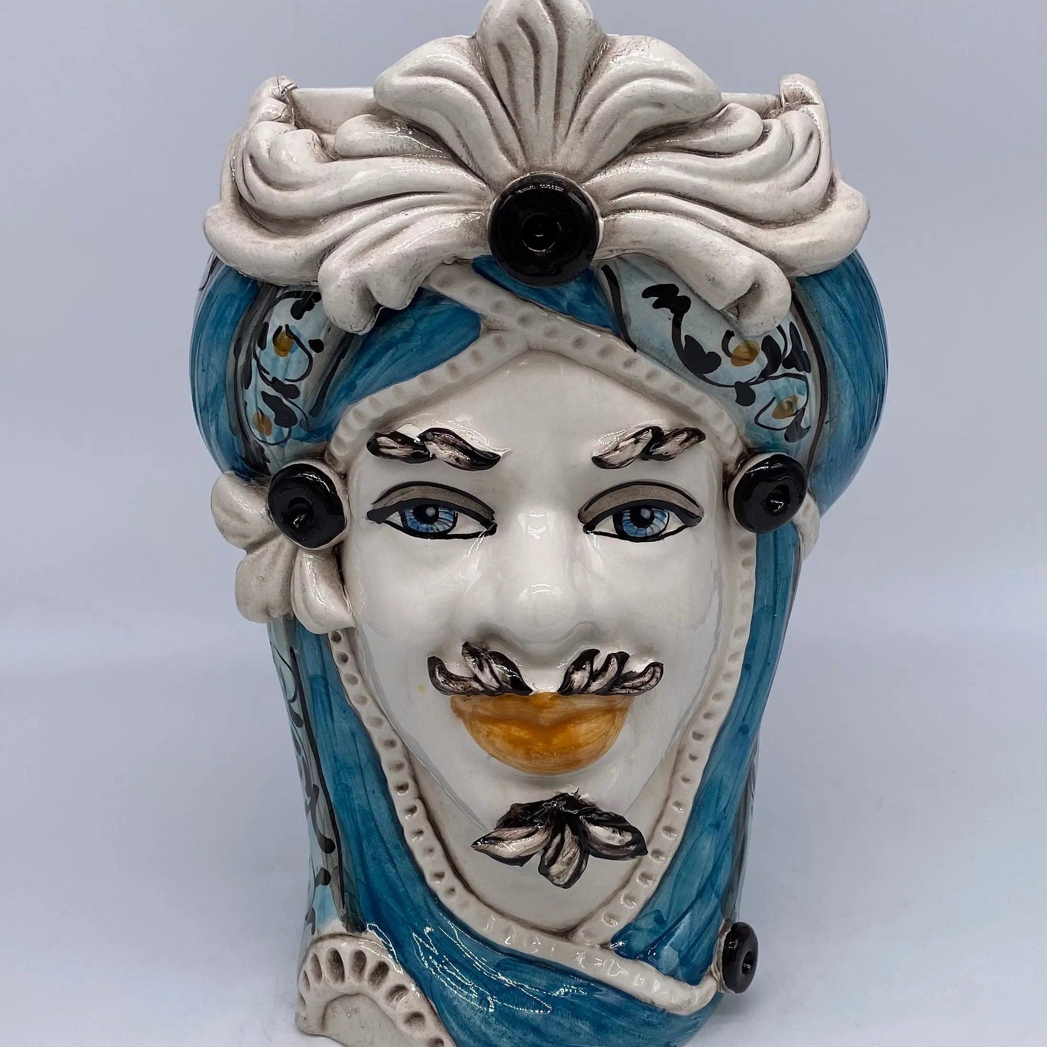 Teste di Moro Moresca Ceramica Caltagirone cm H.28 L.19 Artigianale Decorazione 2020 Blu DD CERAMICHE SICILIANE