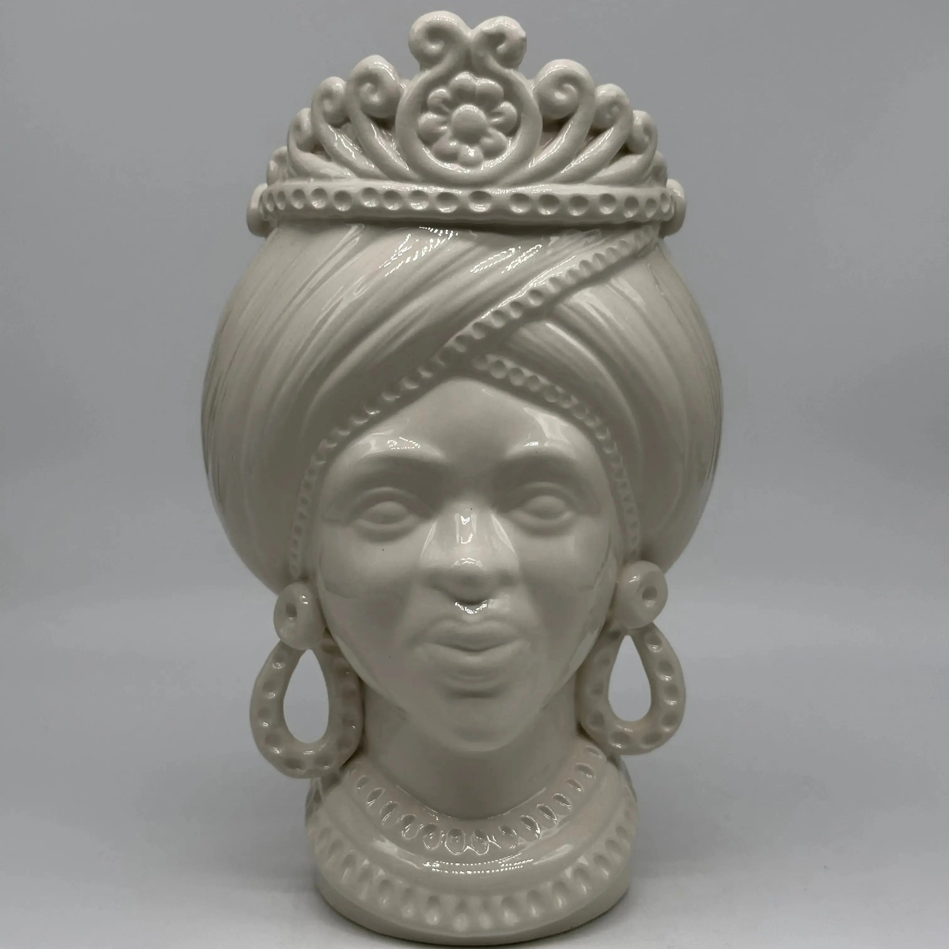 Teste di Moro Moresca Ceramica Caltagirone cm H.28 L.19 Artigianale Monocolore Bianco - Donna - TESTA DI MORO