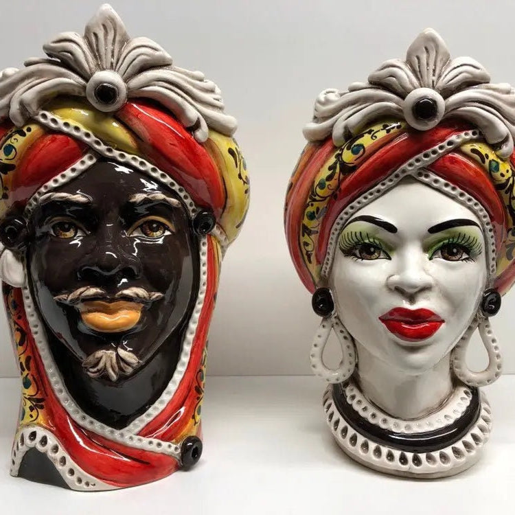 Teste di Moro Moresca Ceramica Caltagirone cm H.28 L.19 Artigianale Decorazione 2020 Rosso DD CERAMICHE SICILIANE