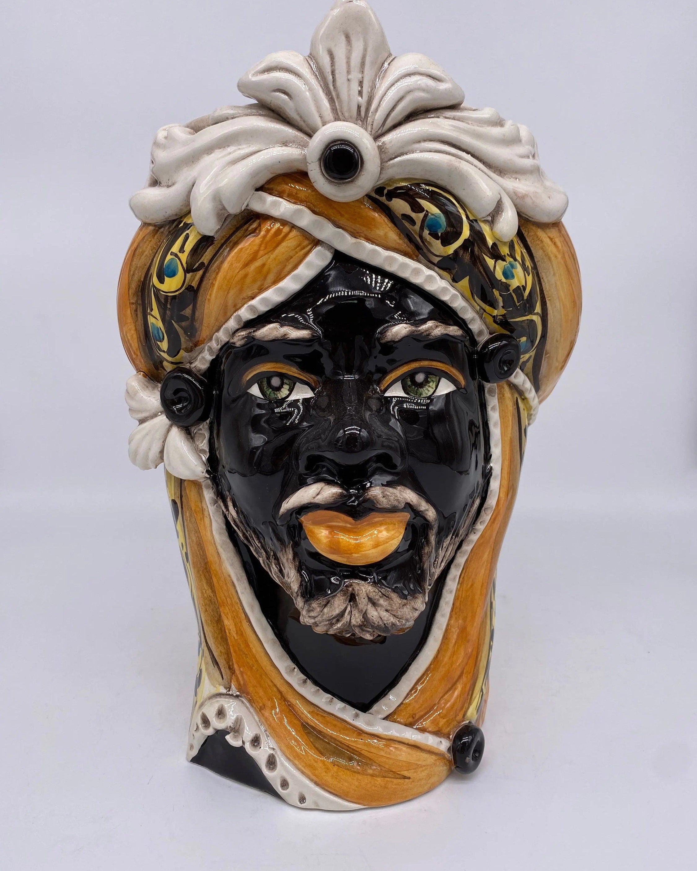 Teste di Moro Moresca Ceramica Caltagirone cm H.28 L.19 Artigianale Decorazione 2020 Arancio DD CERAMICHE SICILIANE