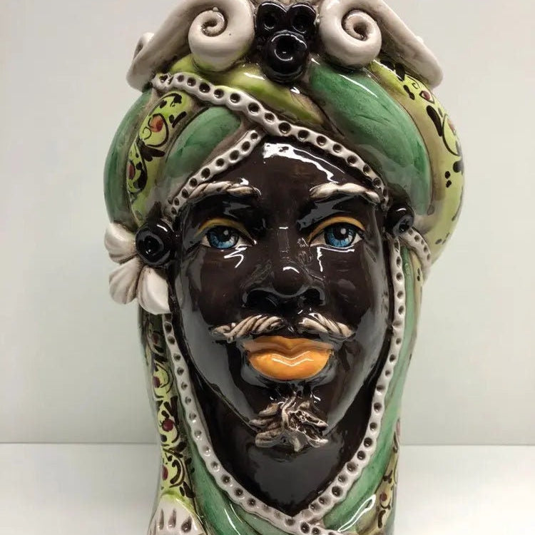 Teste di Moro Moresca Ceramica Caltagirone cm H.28 L.19 Artigianale Decorazione 2020 Verde DD CERAMICHE SICILIANE