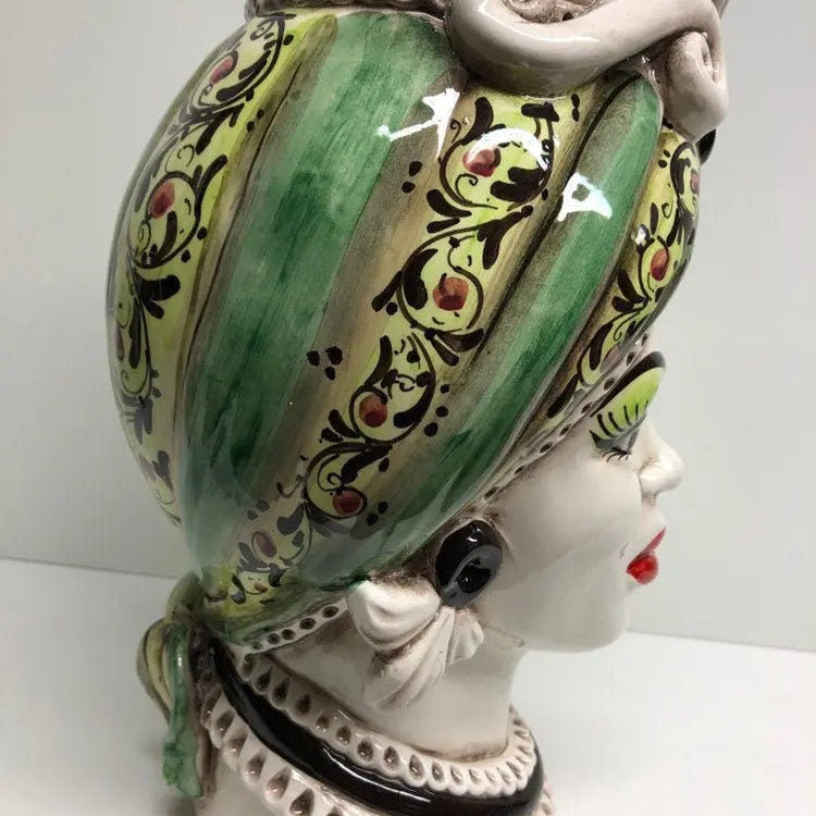 Teste di Moro Moresca Ceramica Caltagirone cm H.28 L.19 Artigianale Decorazione 2020 Verde DD CERAMICHE SICILIANE