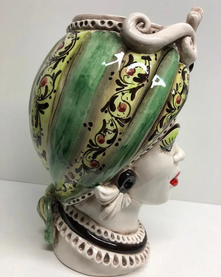 Teste di Moro Moresca Ceramica Caltagirone cm H.28 L.19 Artigianale Decorazione 2020 Verde DD CERAMICHE SICILIANE