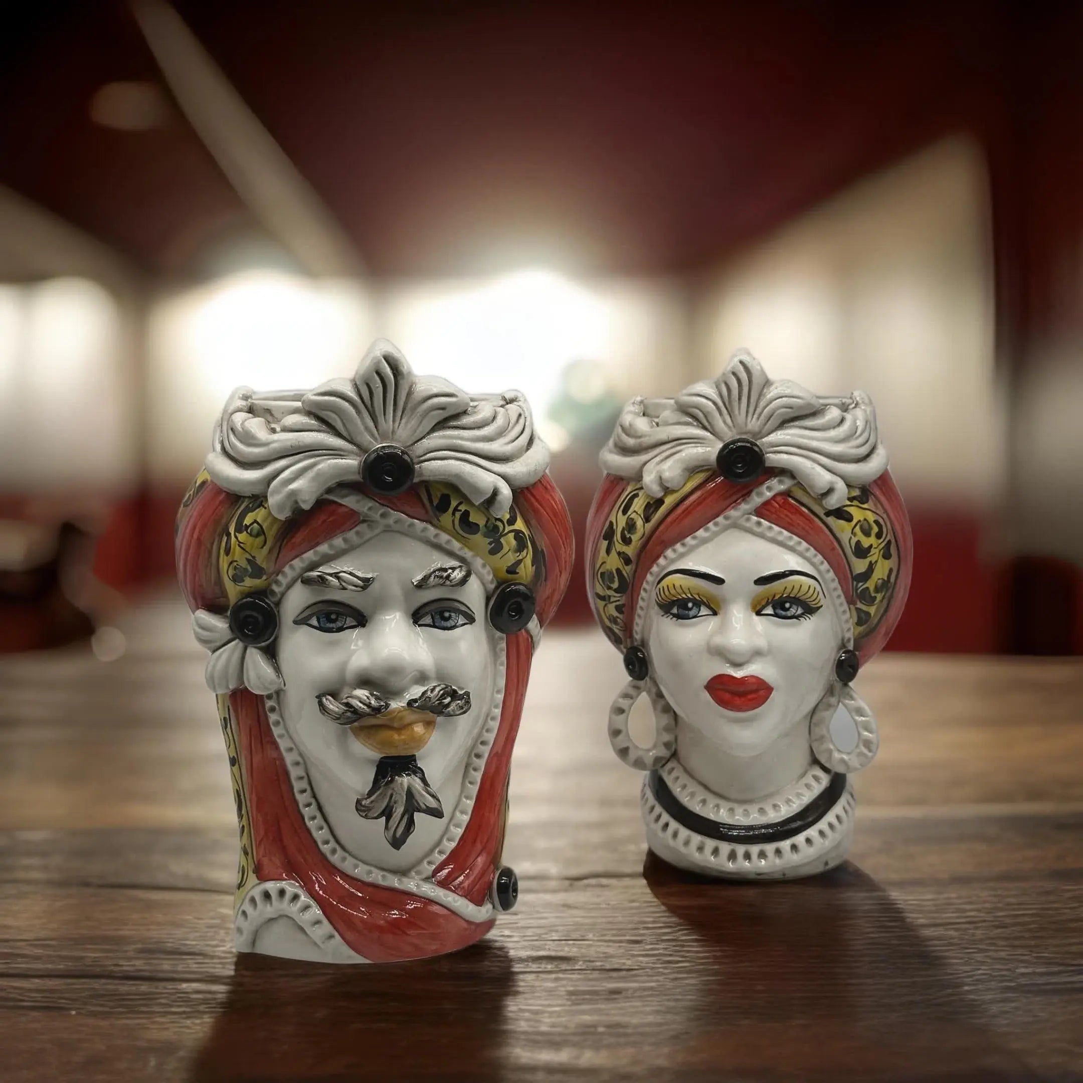 FINE SERIE - Teste di Moro Moresca Ceramica Caltagirone cm H.28 L.19 Artigianale Barocco Rosso DD CERAMICHE SICILIANE