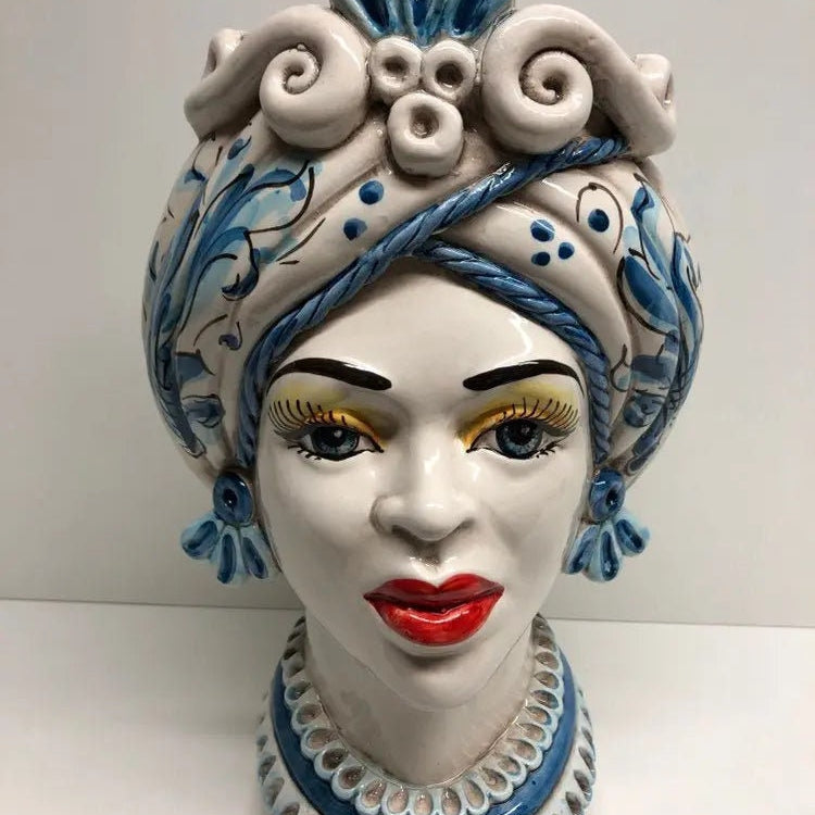 Teste di Moro Moresca Ceramica Caltagirone cm H.28 L.19 Artigianale Barocco Azzurro DD CERAMICHE SICILIANE