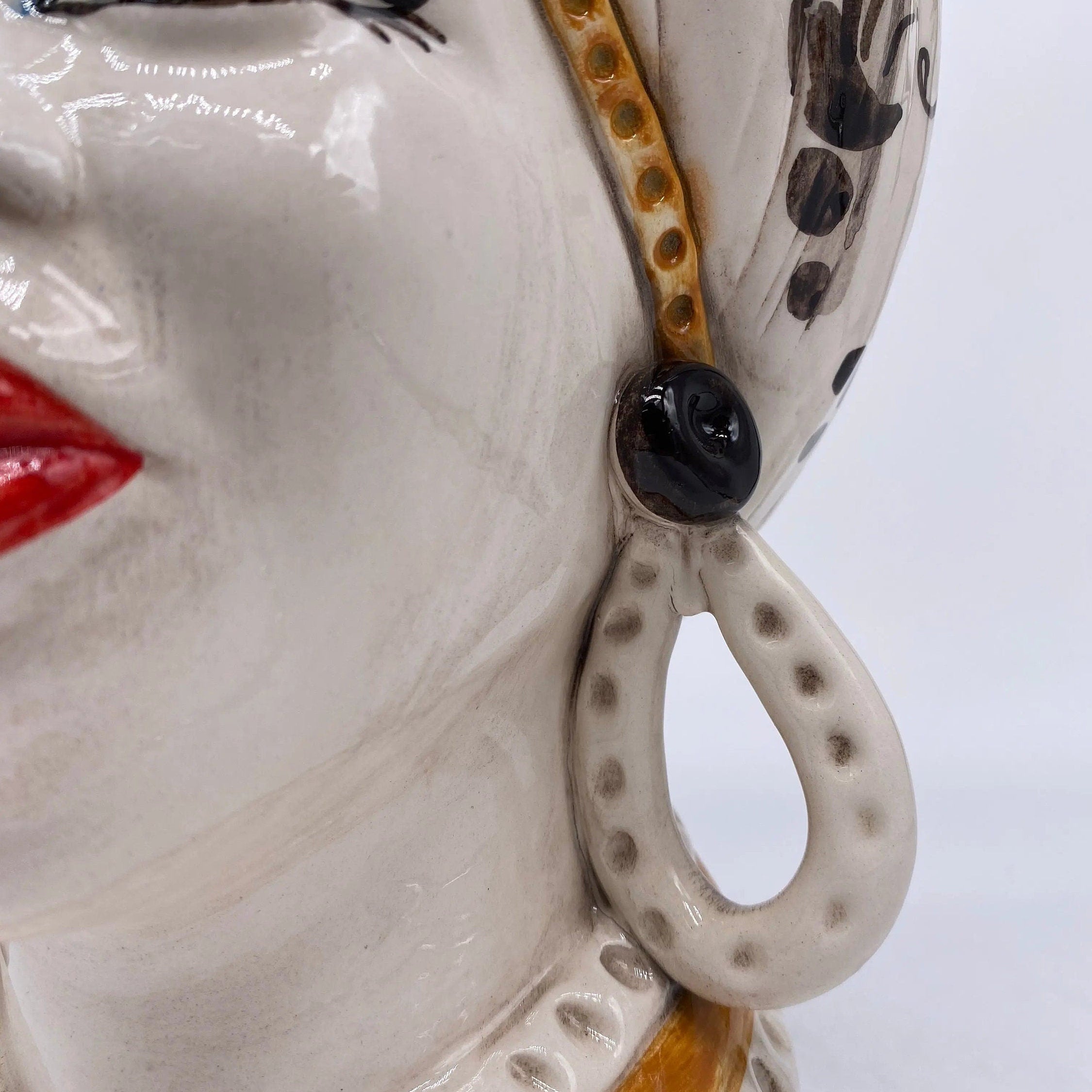 Teste di Moro Moresca Ceramica Caltagirone cm H.28 L.19 Artigianale Barocco Ocra DD CERAMICHE SICILIANE