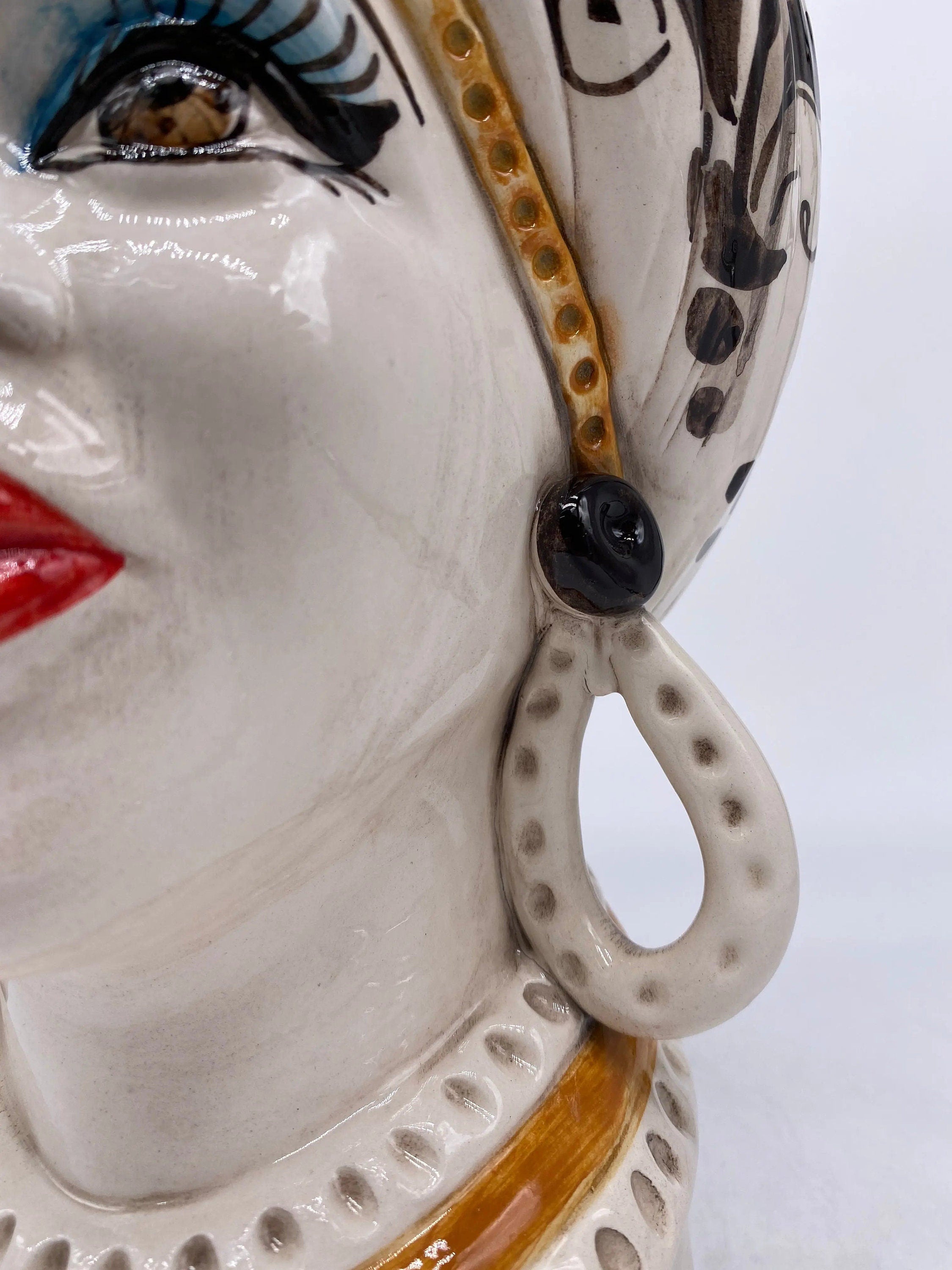 Teste di Moro Moresca Ceramica Caltagirone cm H.28 L.19 Artigianale Barocco Ocra DD CERAMICHE SICILIANE