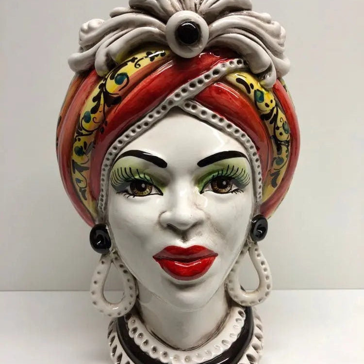 Teste di Moro Moresca Ceramica Caltagirone cm H.28 L.19 Artigianale Decorazione 2020 Rosso DD CERAMICHE SICILIANE