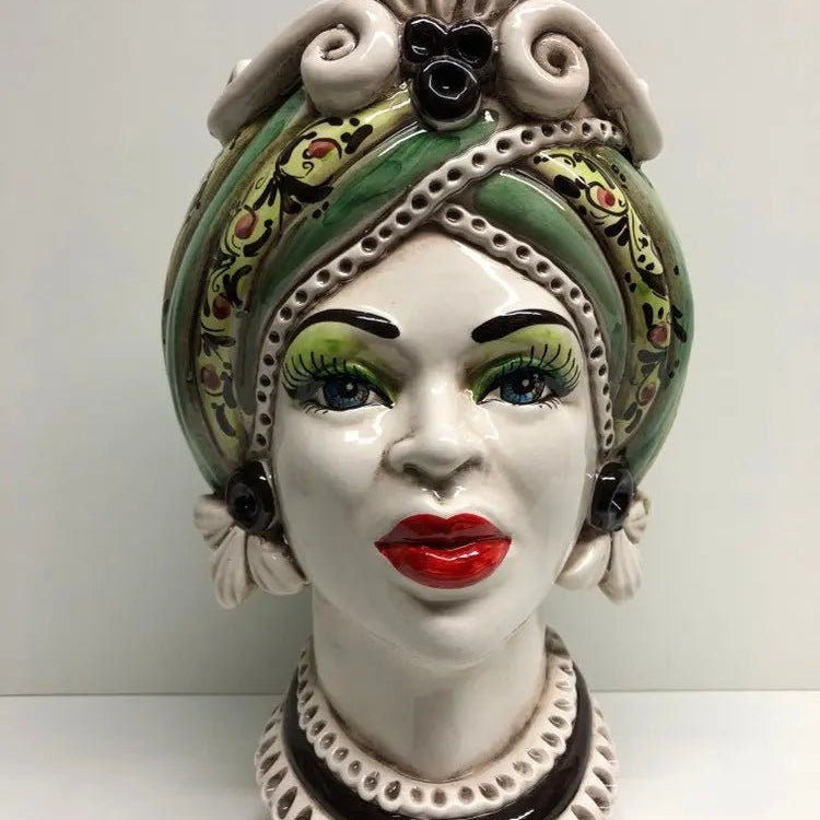 Teste di Moro Moresca Ceramica Caltagirone cm H.28 L.19 Artigianale Decorazione 2020 Verde DD CERAMICHE SICILIANE