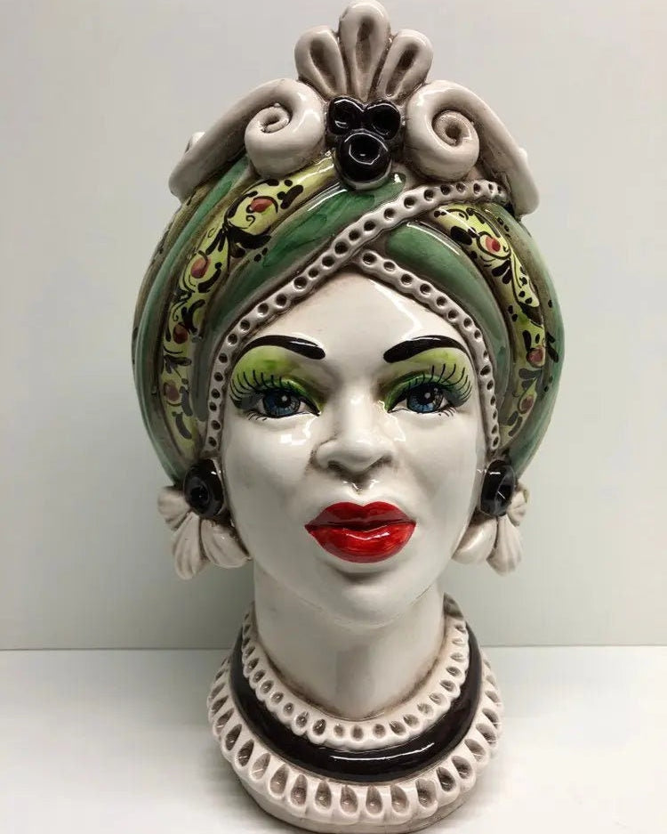 Teste di Moro Moresca Ceramica Caltagirone cm H.28 L.19 Artigianale Decorazione 2020 Verde DD CERAMICHE SICILIANE
