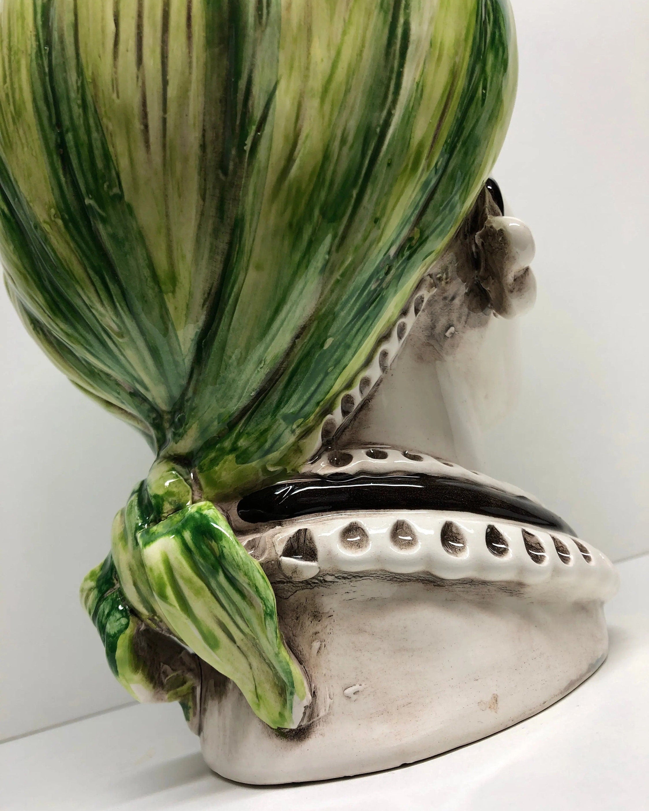 Teste di Moro Moresca Ceramica Caltagirone cm H.28 L.19 Artigianale Turbante Verde DD CERAMICHE SICILIANE