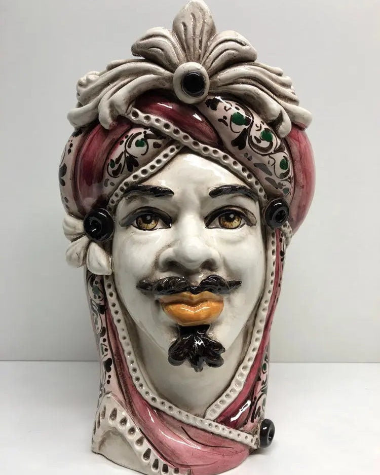 Teste di Moro Moresca Ceramica Caltagirone cm H.28 L.19 Artigianale Decorazione 2020 Rosa DD CERAMICHE SICILIANE