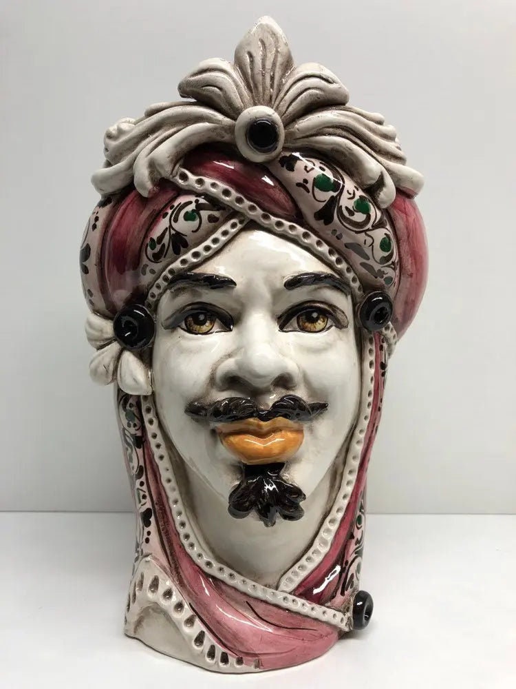 Teste di Moro Moresca Ceramica Caltagirone cm H.28 L.19 Artigianale Decorazione 2020 Rosa DD CERAMICHE SICILIANE