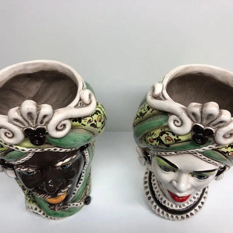 Teste di Moro Moresca Ceramica Caltagirone cm H.28 L.19 Artigianale Decorazione 2020 Verde DD CERAMICHE SICILIANE