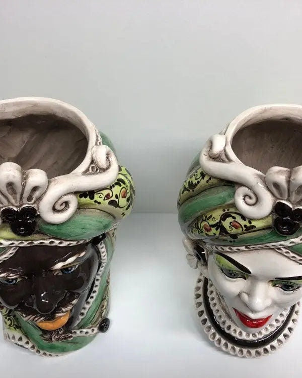 Teste di Moro Moresca Ceramica Caltagirone cm H.28 L.19 Artigianale Decorazione 2020 Verde DD CERAMICHE SICILIANE