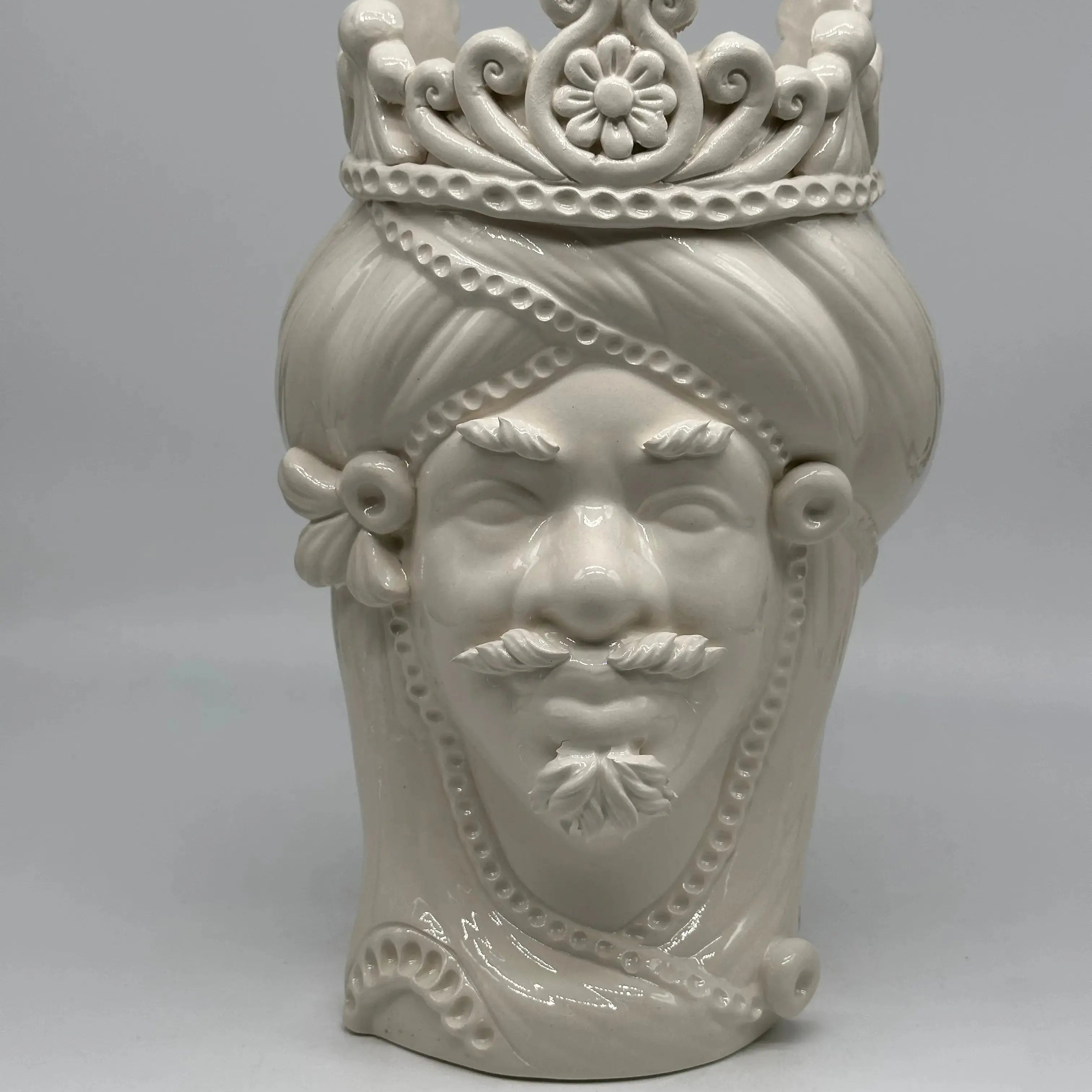 Teste di Moro Moresca Ceramica Caltagirone cm H.28 L.19 Artigianale Monocolore Bianco - Uomo - TESTA DI MORO