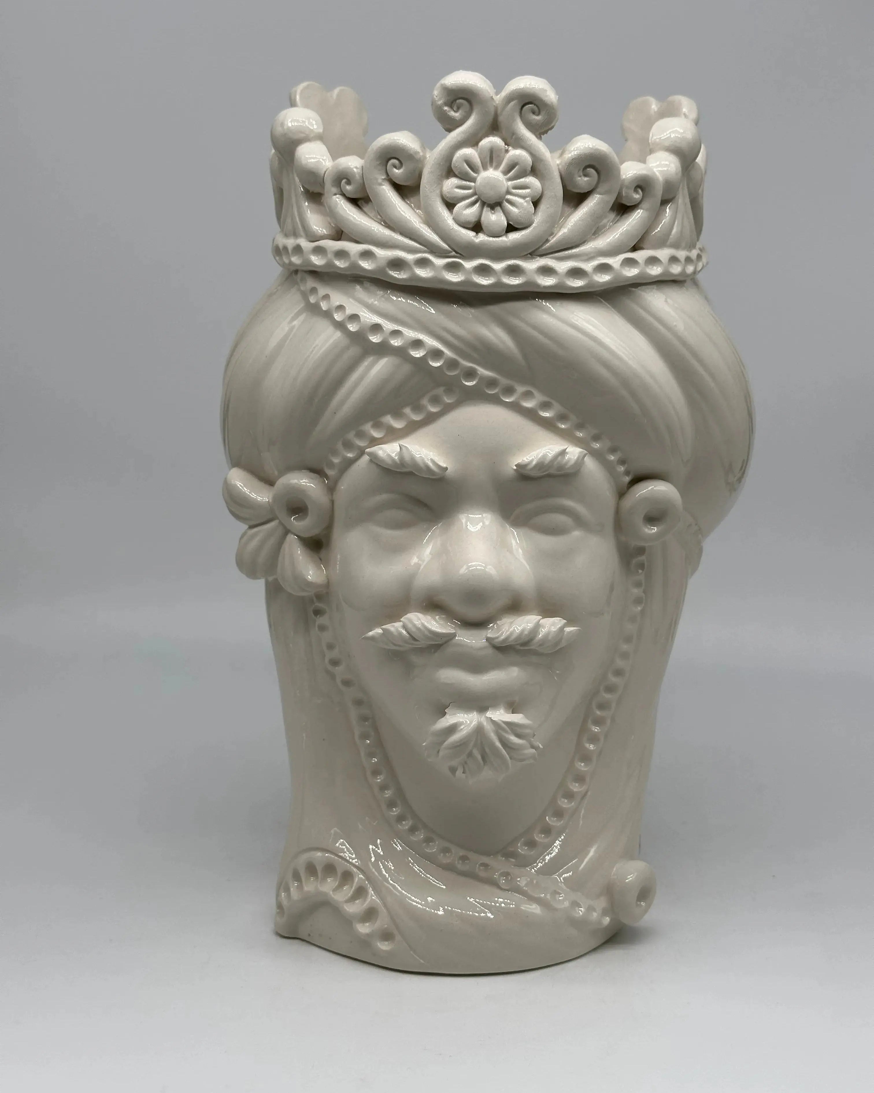 Teste di Moro Moresca Ceramica Caltagirone cm H.28 L.19 Artigianale Monocolore Bianco - Uomo - TESTA DI MORO