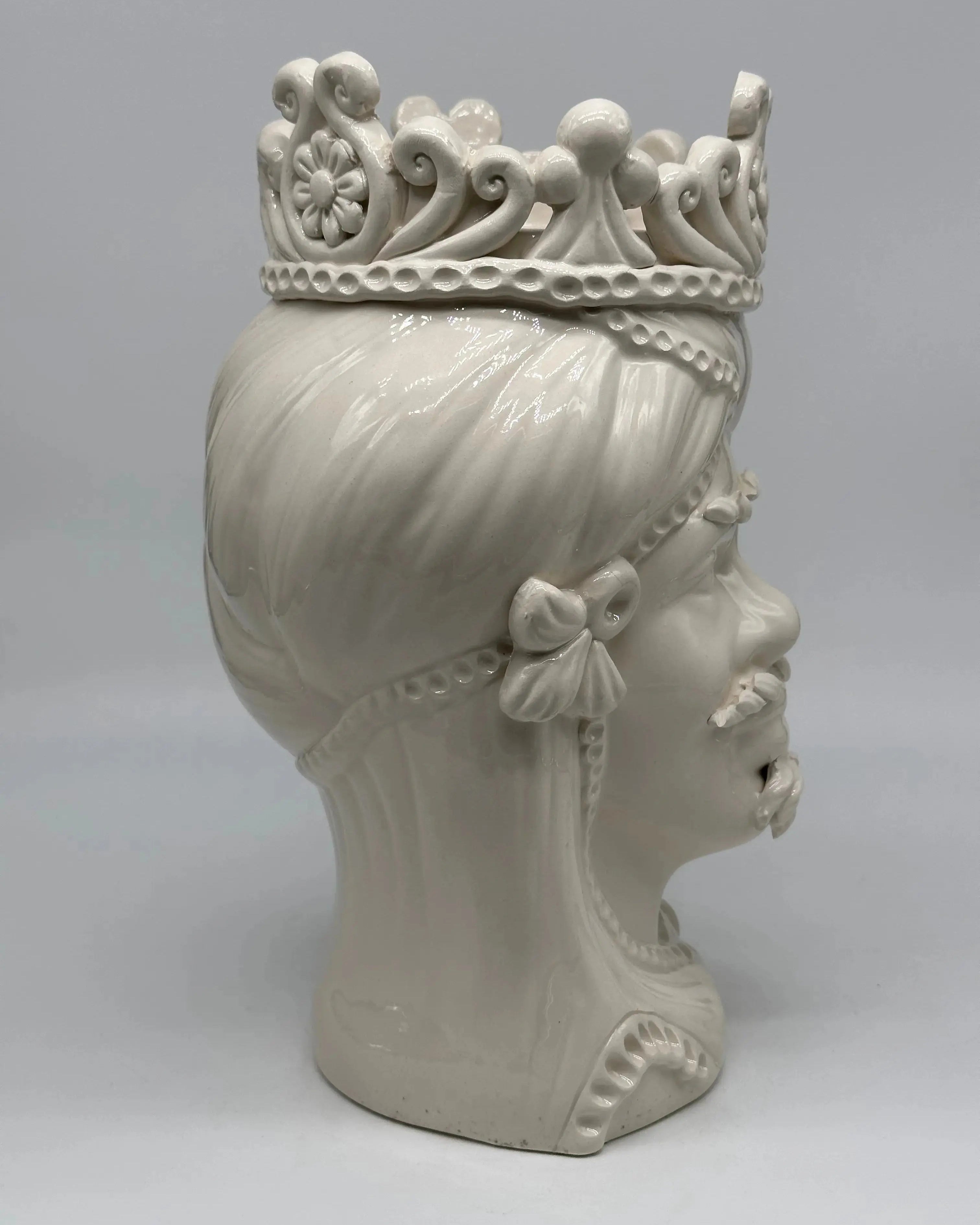 Teste di Moro Moresca Ceramica Caltagirone cm H.28 L.19 Artigianale Monocolore Bianco - TESTA DI MORO