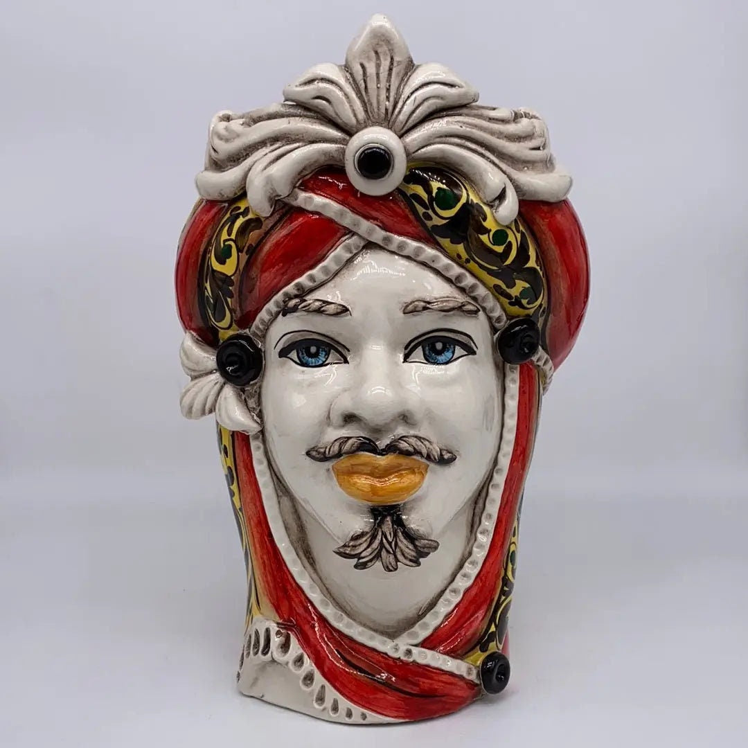 Teste di Moro Moresca Ceramica Caltagirone cm H.28 L.19 Artigianale Decorazione 2020 Rosso DD CERAMICHE SICILIANE