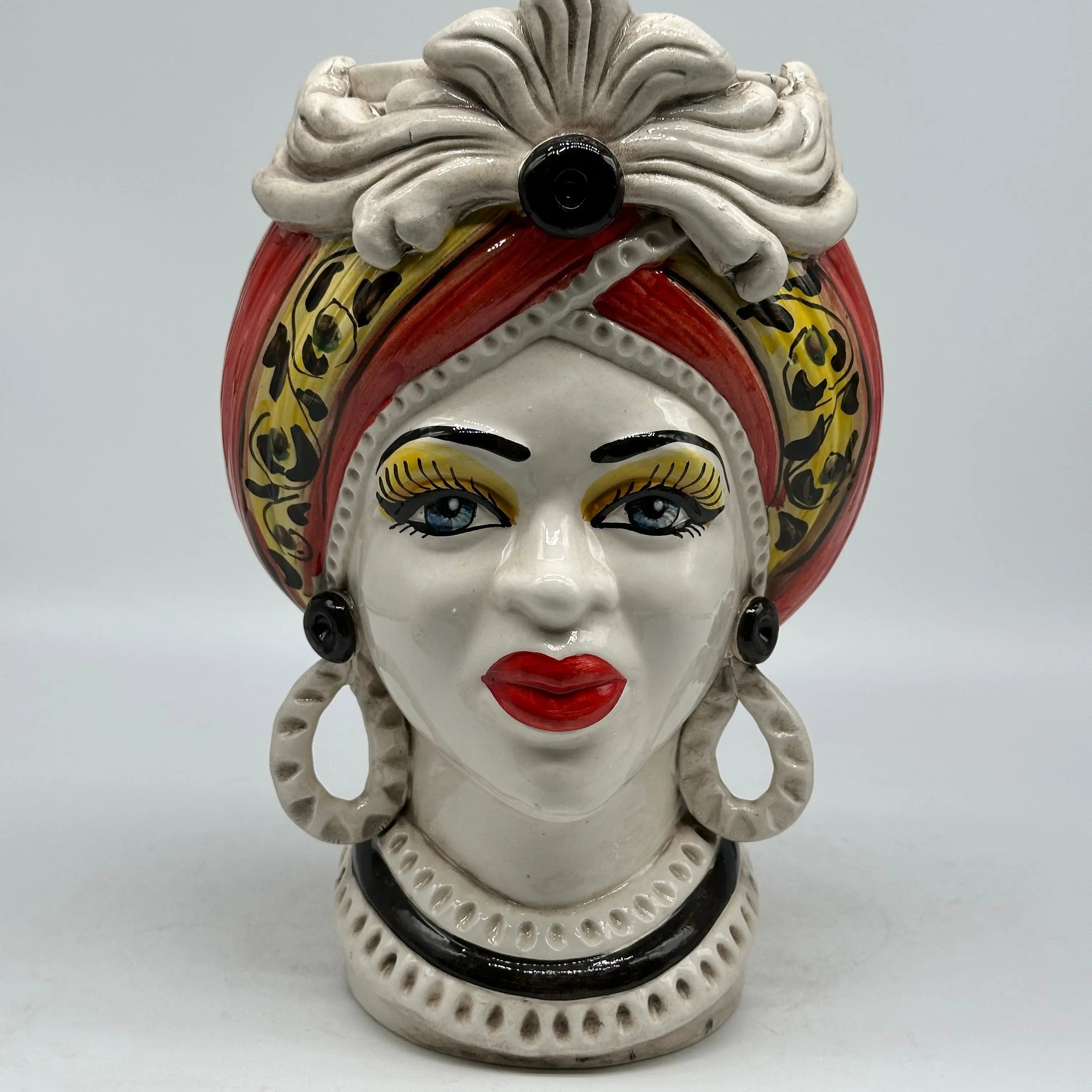 FINE SERIE - Teste di Moro Moresca Ceramica Caltagirone cm H.28 L.19 Artigianale Barocco Rosso DD CERAMICHE SICILIANE