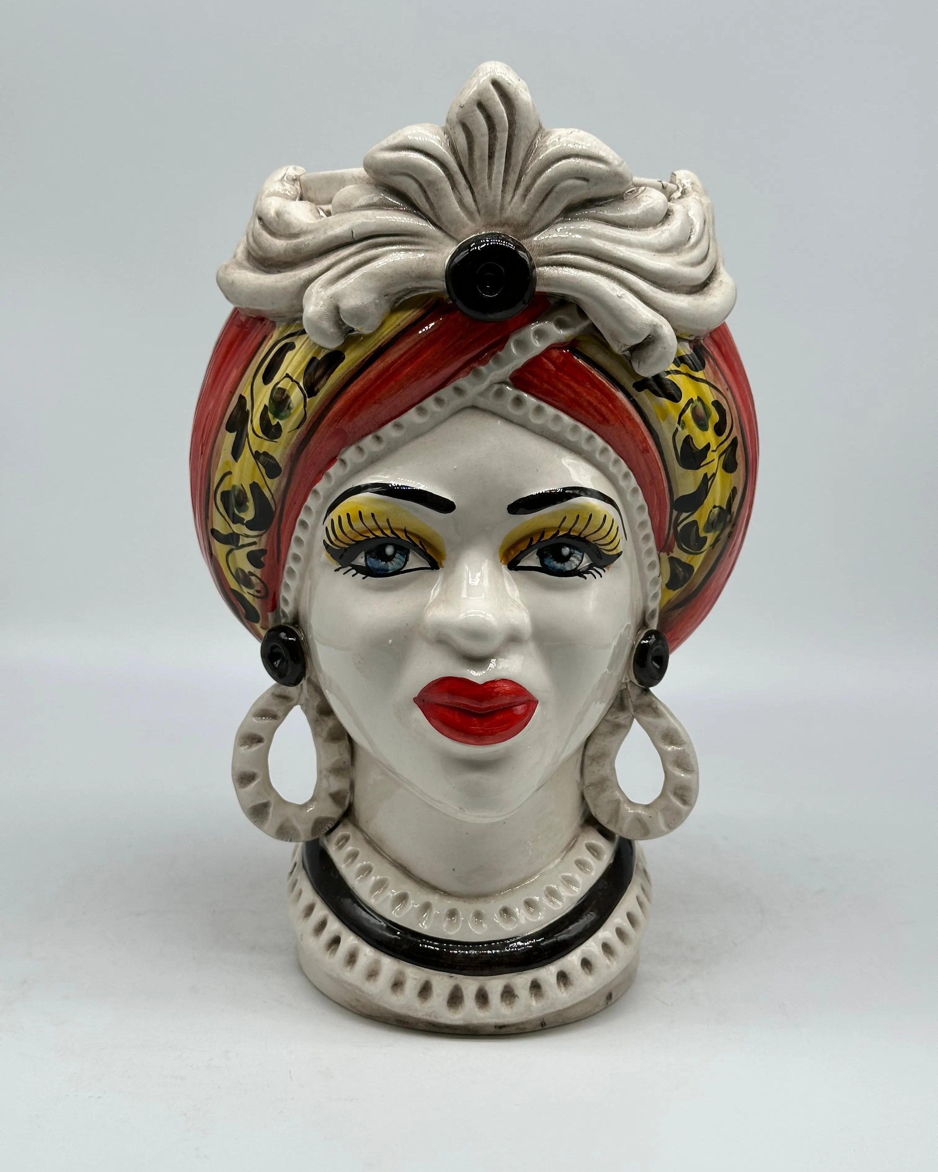 FINE SERIE - Teste di Moro Moresca Ceramica Caltagirone cm H.28 L.19 Artigianale Barocco Rosso DD CERAMICHE SICILIANE