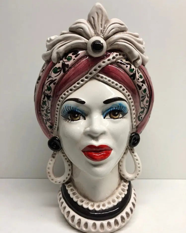 Teste di Moro Moresca Ceramica Caltagirone cm H.28 L.19 Artigianale Decorazione 2020 Rosa DD CERAMICHE SICILIANE