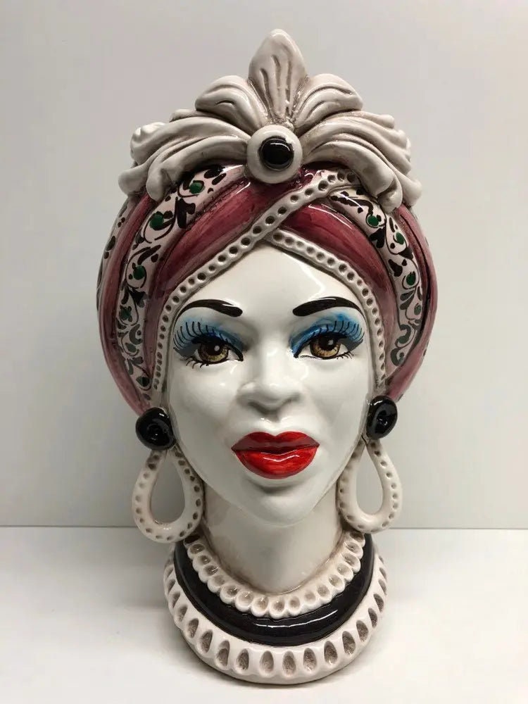 Teste di Moro Moresca Ceramica Caltagirone cm H.28 L.19 Artigianale Decorazione 2020 Rosa DD CERAMICHE SICILIANE