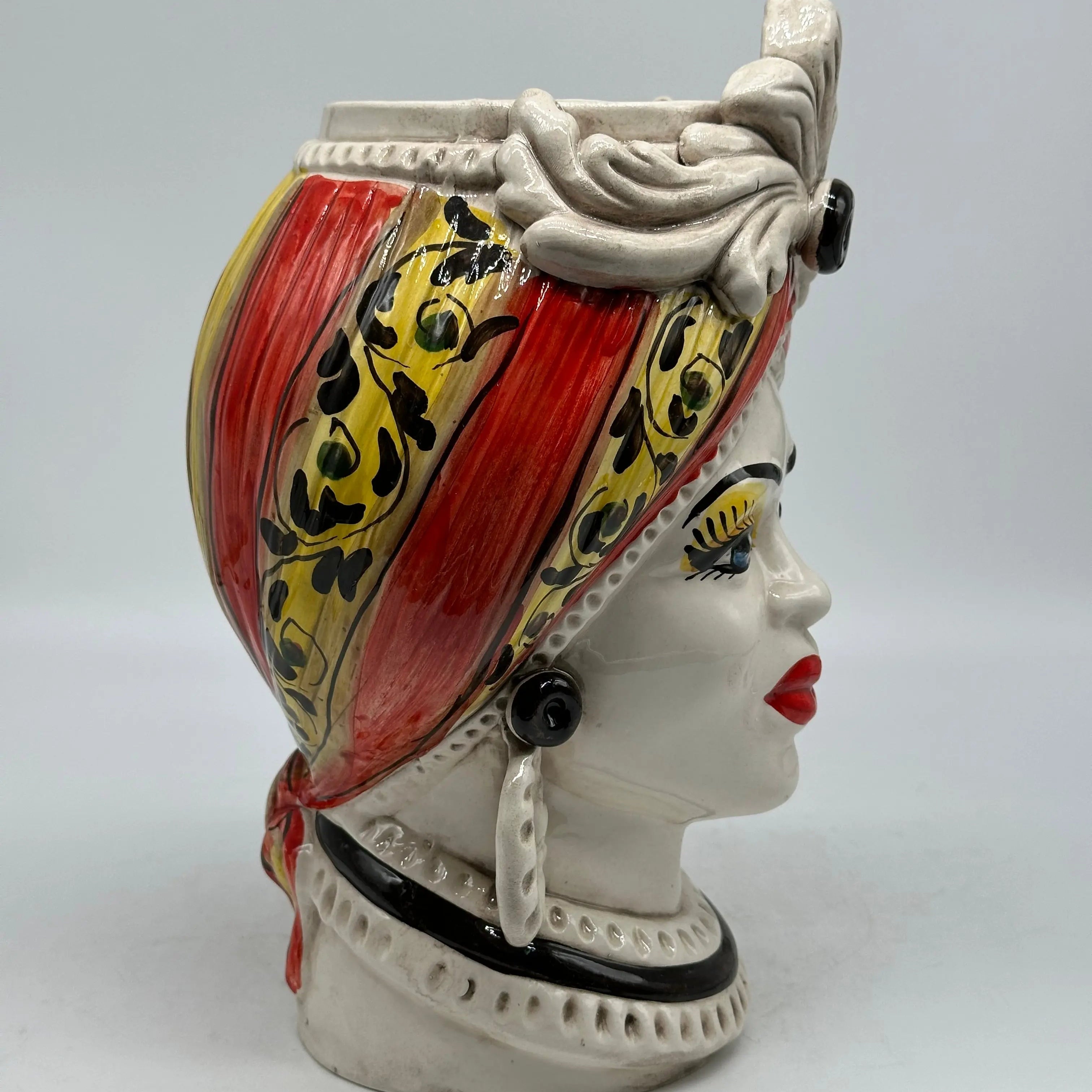 FINE SERIE - Teste di Moro Moresca Ceramica Caltagirone cm H.28 L.19 Artigianale Barocco Rosso DD CERAMICHE SICILIANE