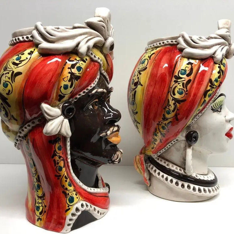 Teste di Moro Moresca Ceramica Caltagirone cm H.28 L.19 Artigianale Decorazione 2020 Rosso DD CERAMICHE SICILIANE