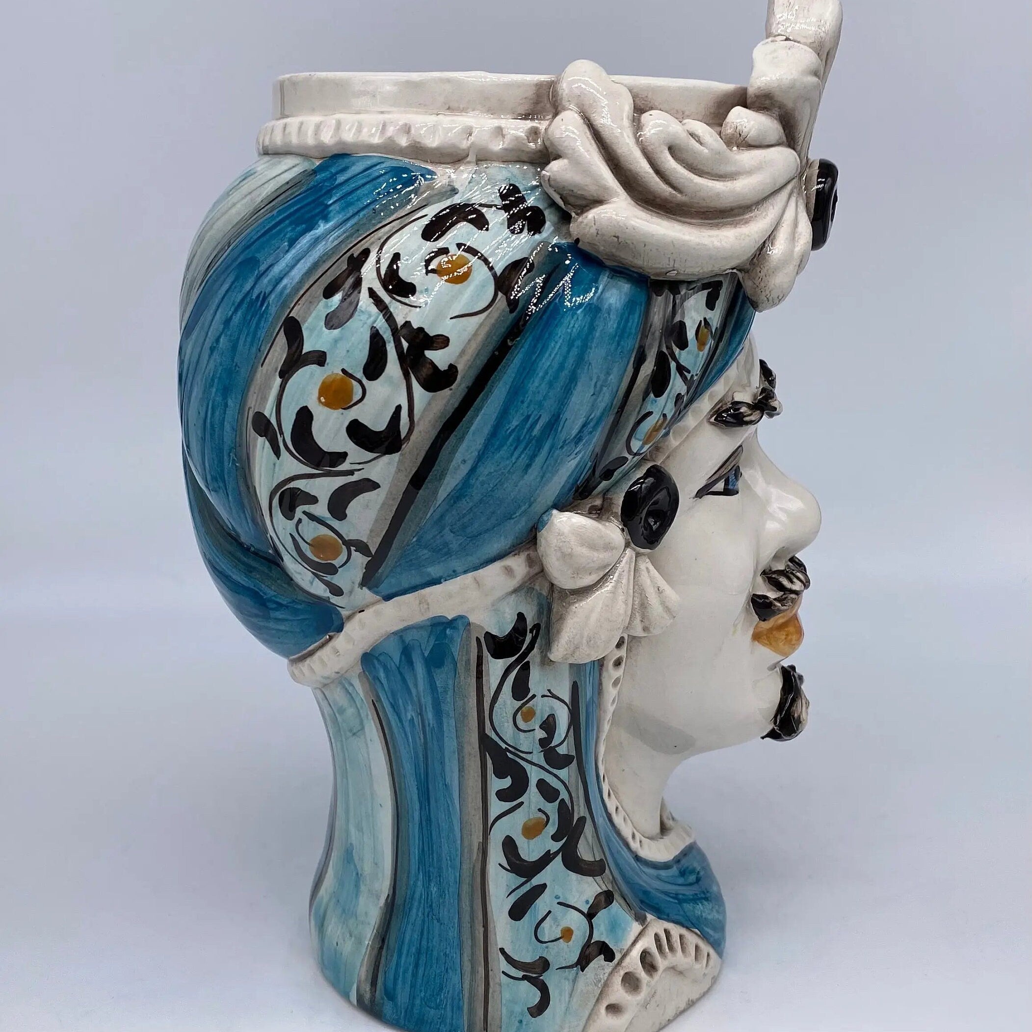 Teste di Moro Moresca Ceramica Caltagirone cm H.28 L.19 Artigianale Decorazione 2020 Blu DD CERAMICHE SICILIANE